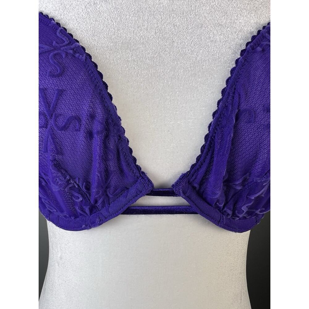 Victoria's Secret Low Cut Demi Bra Nwt Very Sexy Purple Mesh Velvet VS Logo 34DD - Picture 3 of 9